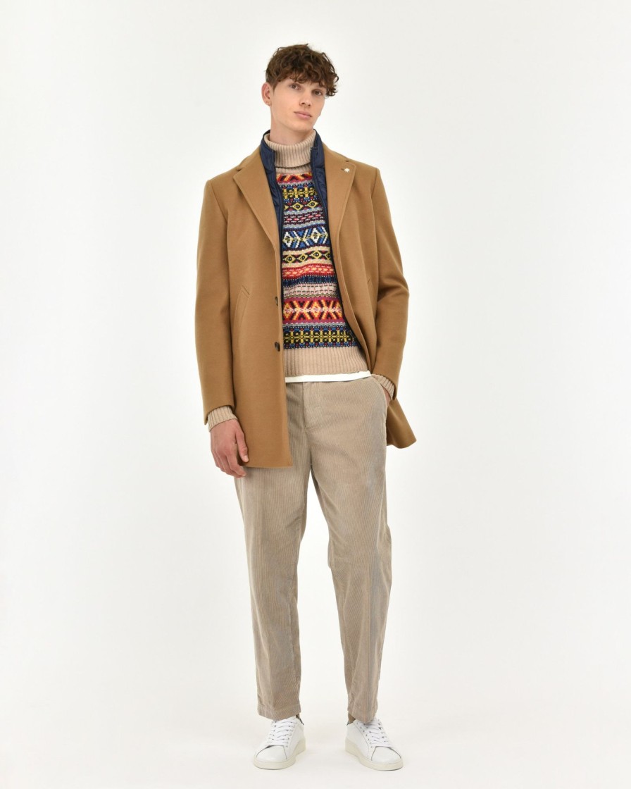 Uomo Manuel Ritz Cappotti E Giacconi | Cappotto Slim Panno Misto Lana Beige