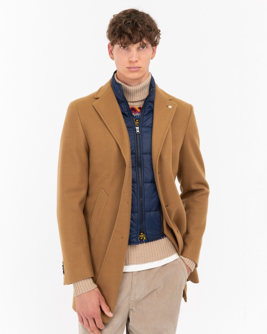 Uomo Manuel Ritz Cappotti E Giacconi | Cappotto Slim Panno Misto Lana Beige