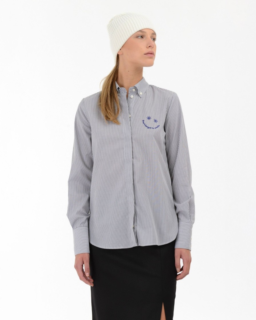 Donna Manuel Ritz Camicie | Camicia Botton Down "Don`T Forget To Smile" Grigio