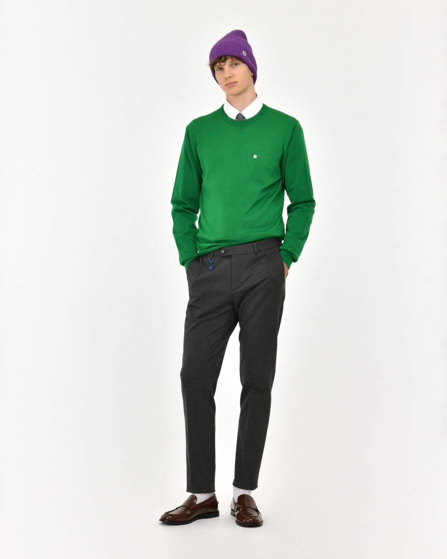 Uomo Manuel Ritz T-Shirt E Maglie | Maglia Girocollo Slim Pura Lana Verde