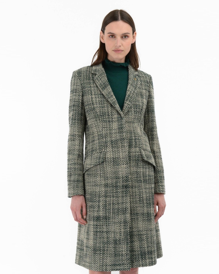 Donna Manuel Ritz Cappotti E Giacconi | Cappotto Resca Boucle` Lana Cotone Verde