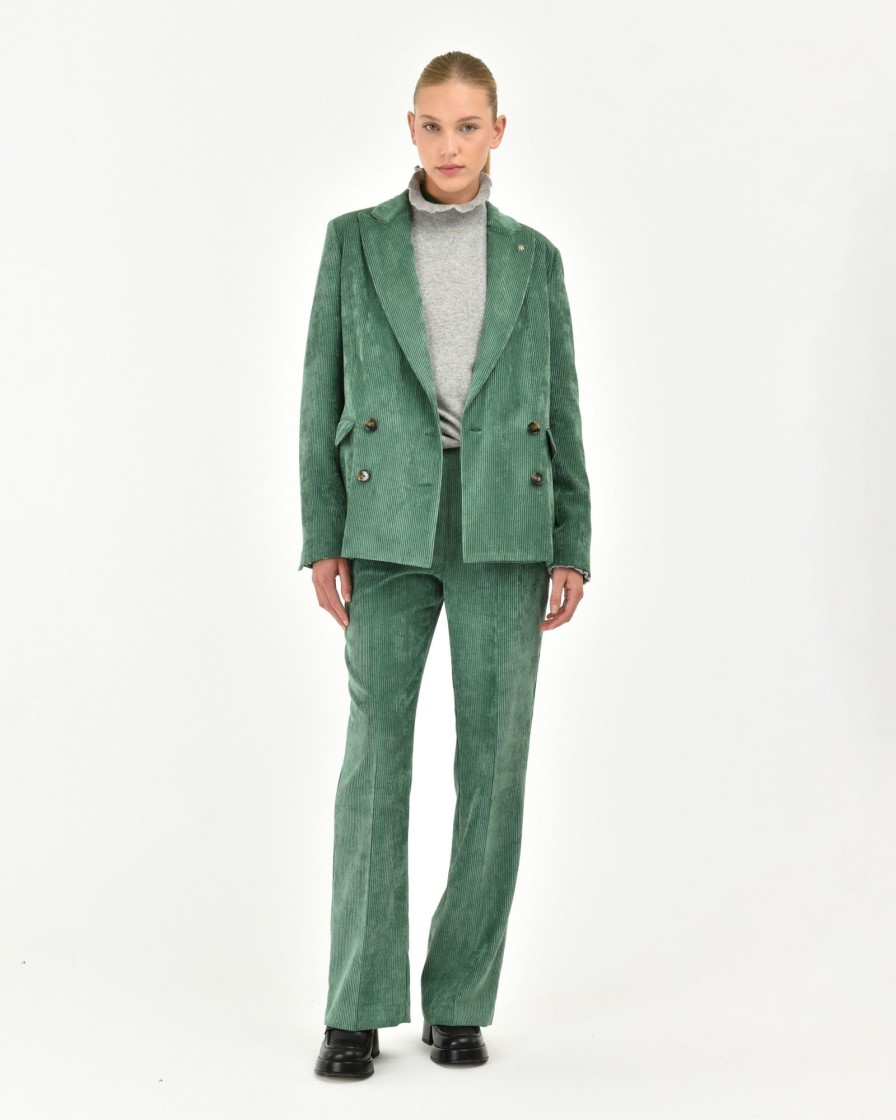 Donna Manuel Ritz Giacche | Giacca Doppiopetto Velluto Poli Stretch Verde