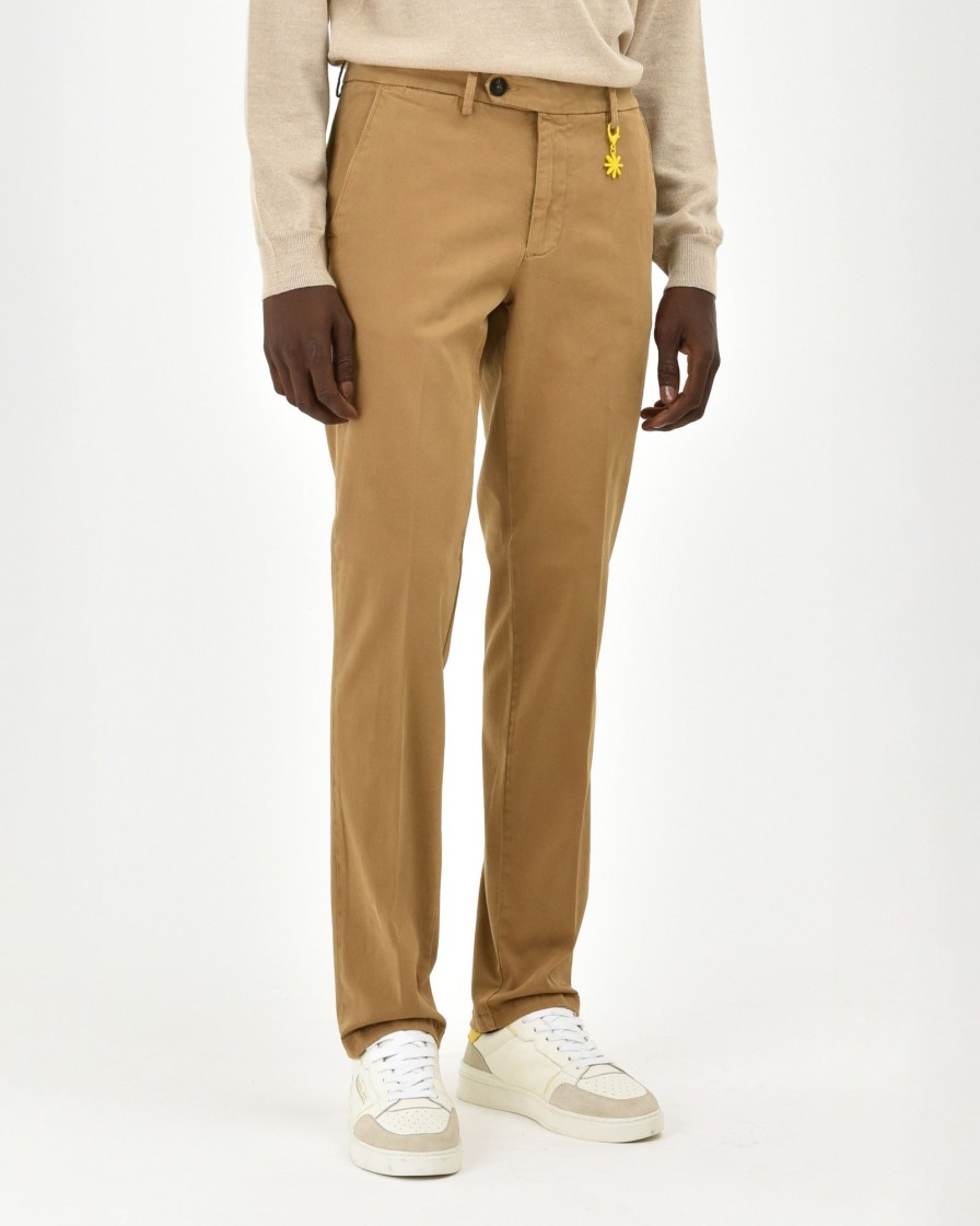 Uomo Manuel Ritz Pantaloni | Pantalone Slim Tinto Capo In Cotone Stretch Beige