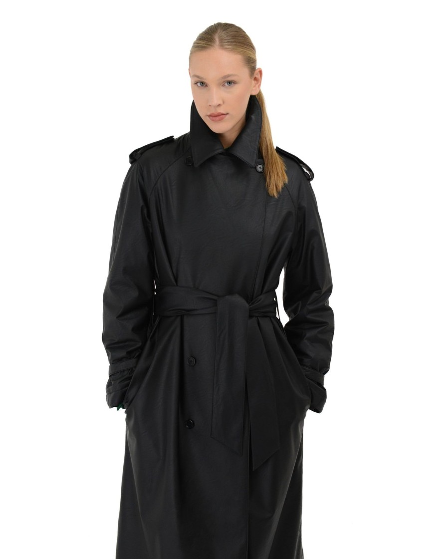 Donna Manuel Ritz Cappotti E Giacconi | Trench In Ecopelle Nero