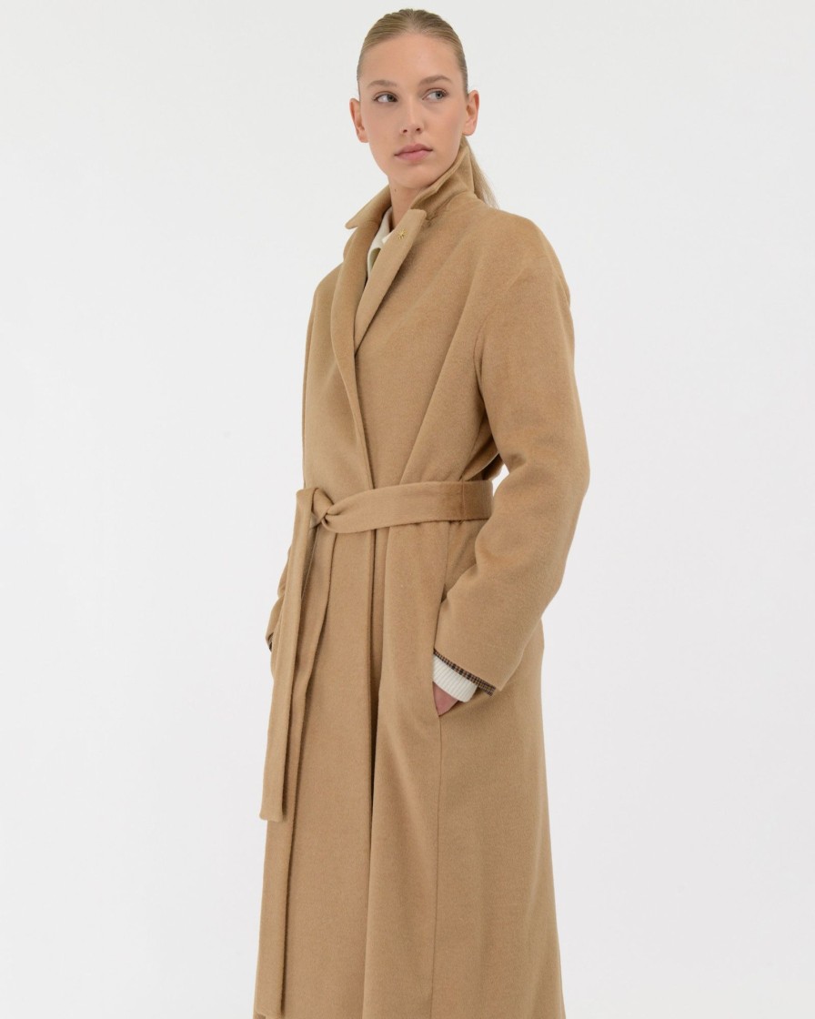 Donna Manuel Ritz Cappotti E Giacconi | Cappotto Vestaglia Panno Misto Lana Beige