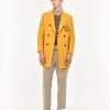 Uomo Manuel Ritz Cappotti E Giacconi | Cappotto Doppiopetto Panno Diagonale Misto Lana Giallo