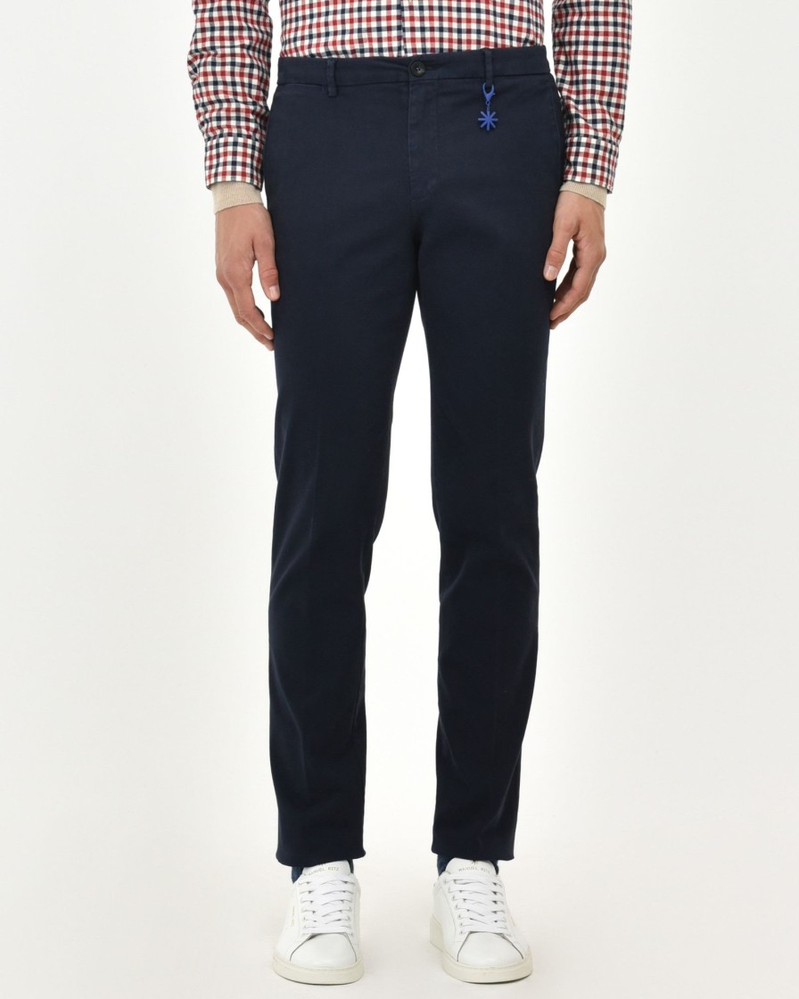 Uomo Manuel Ritz Pantaloni | Pantalone Skinny Tinto Capo In Cotone Stretch Blu