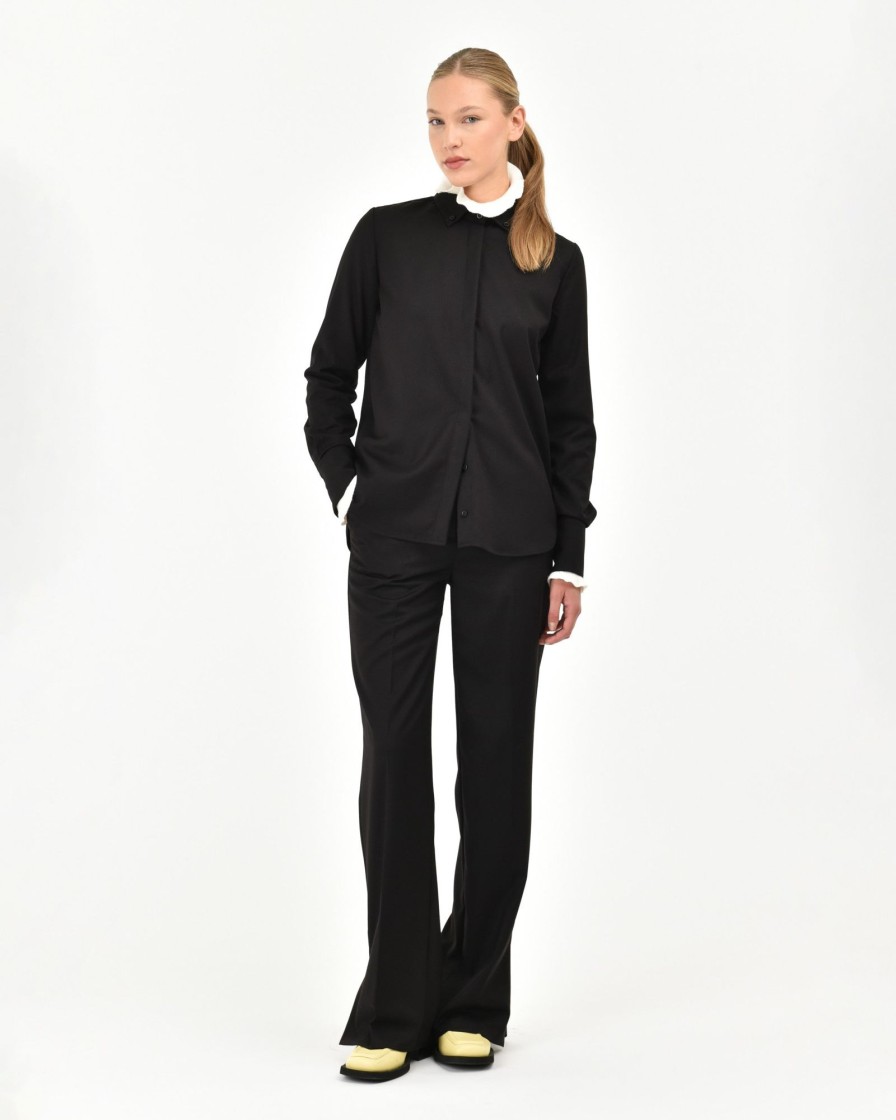 Donna Manuel Ritz Pantaloni | Pantalone Palazzo Misto Viscosa Stretch Nero