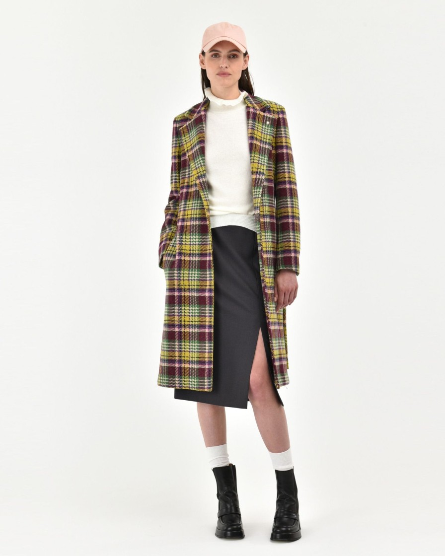 Donna Manuel Ritz Cappotti E Giacconi | Cappotto Check Multicolor Misto Lana Rosso