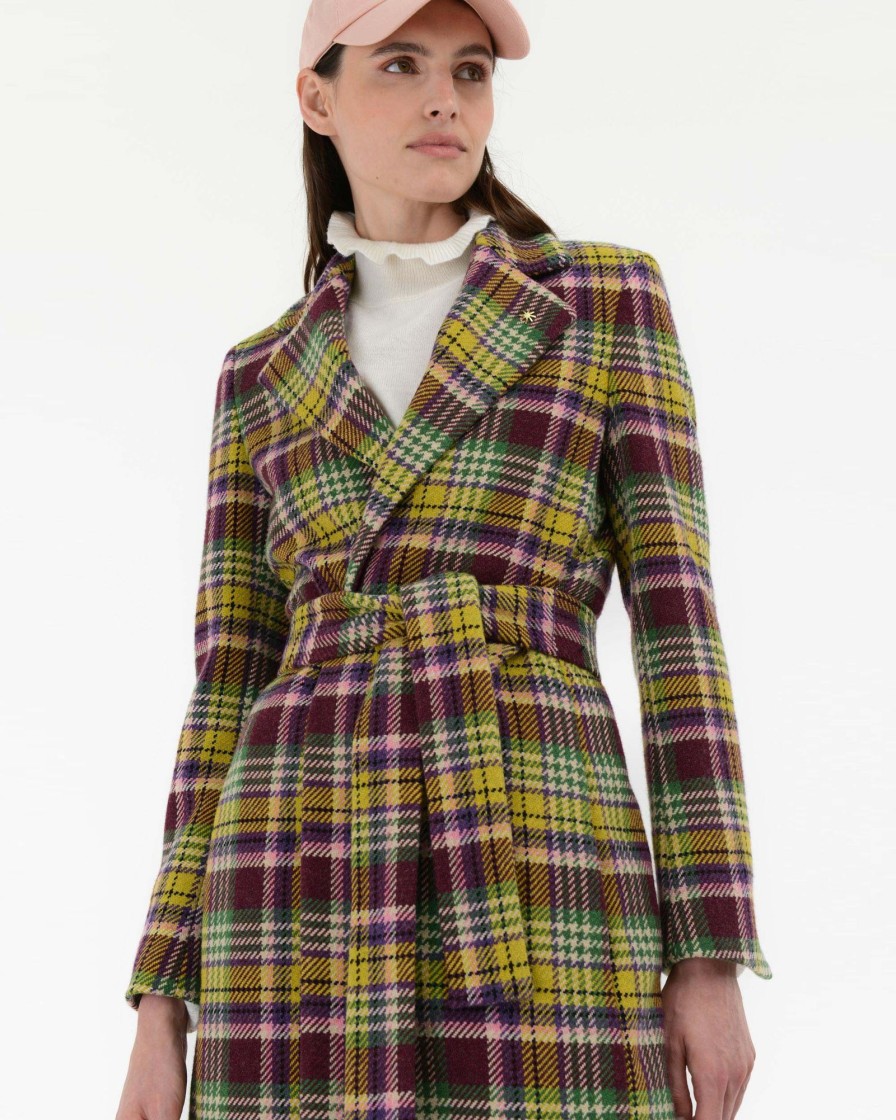 Donna Manuel Ritz Cappotti E Giacconi | Cappotto Check Multicolor Misto Lana Rosso