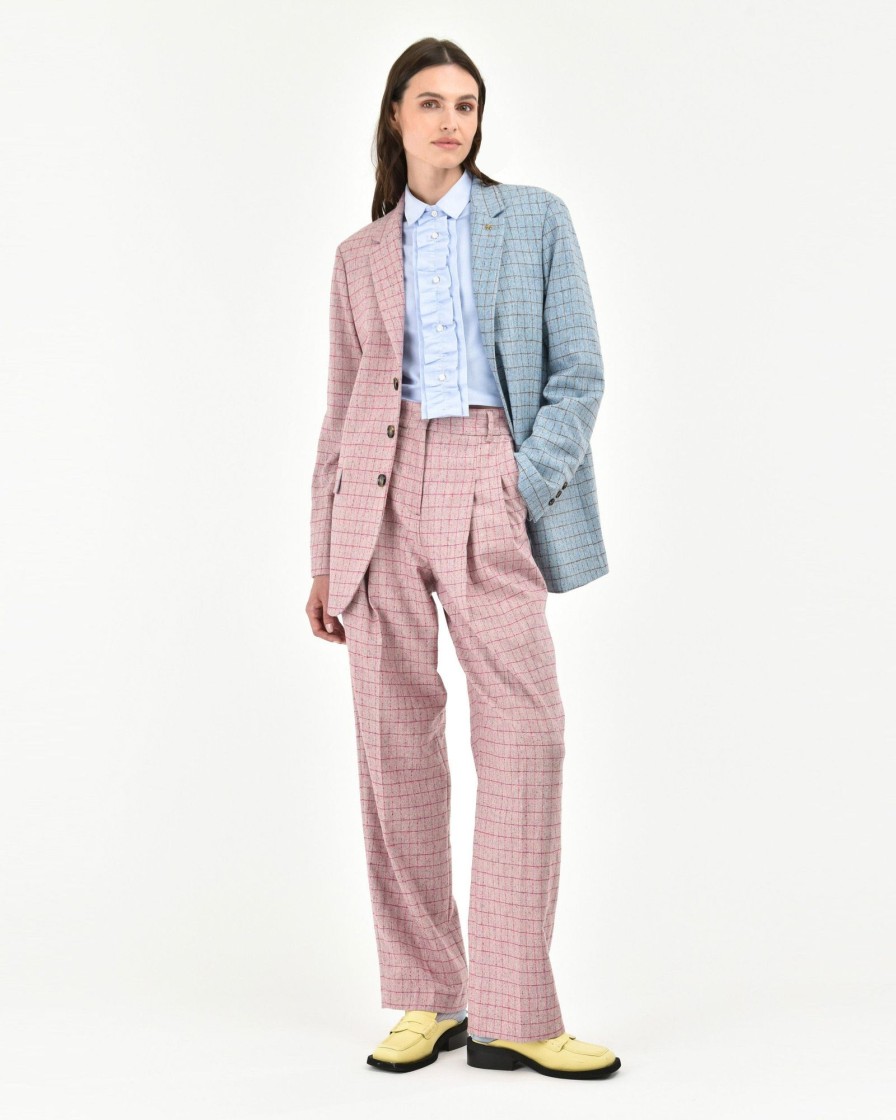 Donna Manuel Ritz Camicie | Camicia Cropped Rouches Cotone Oxford Azzurro