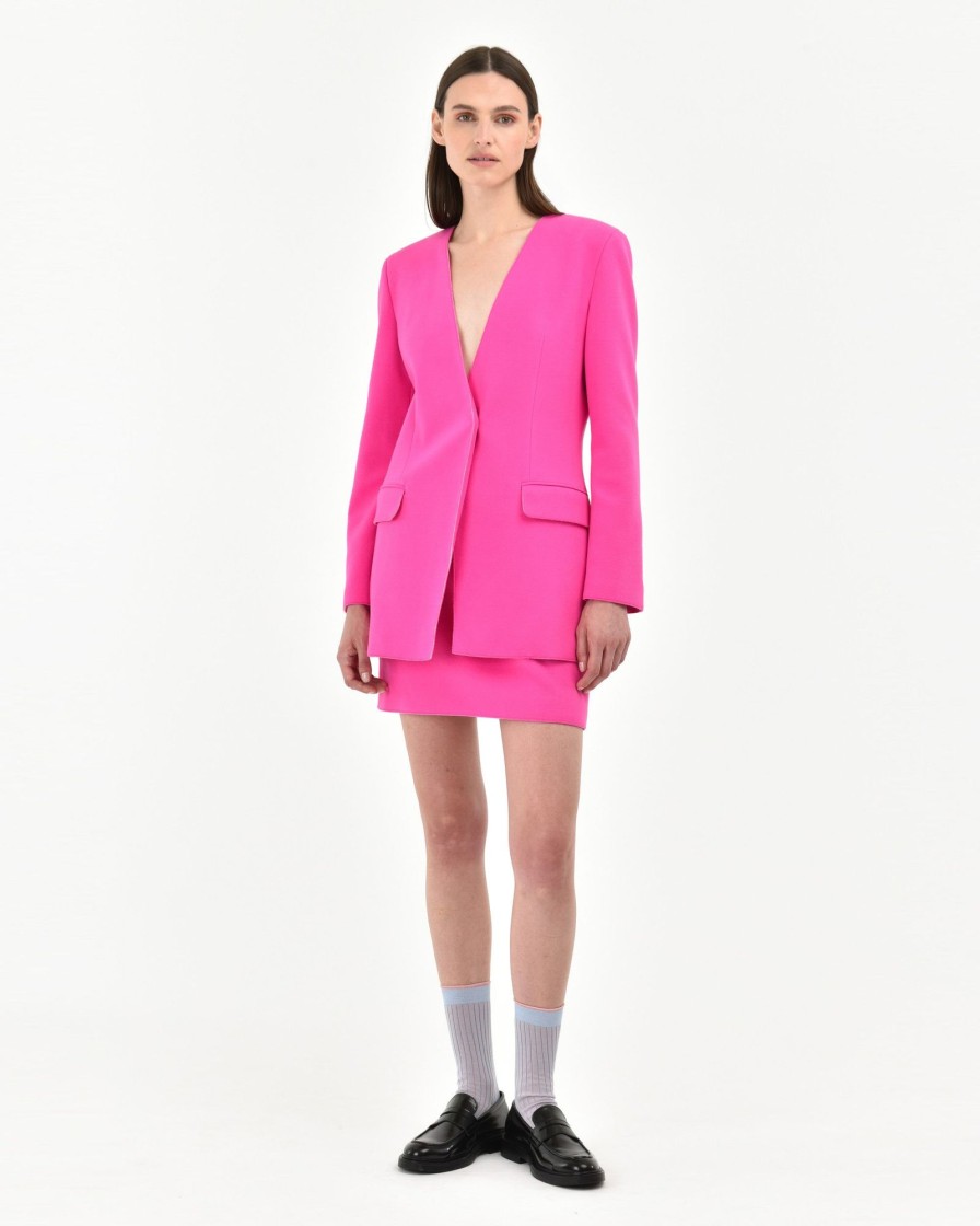 Donna Manuel Ritz Giacche | Giacca Taglio Vivo Panno Stretch Rosa