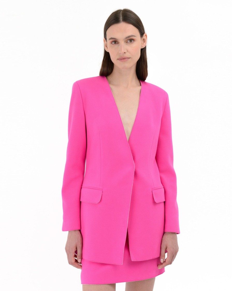 Donna Manuel Ritz Giacche | Giacca Taglio Vivo Panno Stretch Rosa