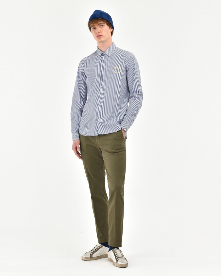 Uomo Manuel Ritz Pantaloni | Pantalone Skinny Tinto Capo In Cotone Stretch Verde