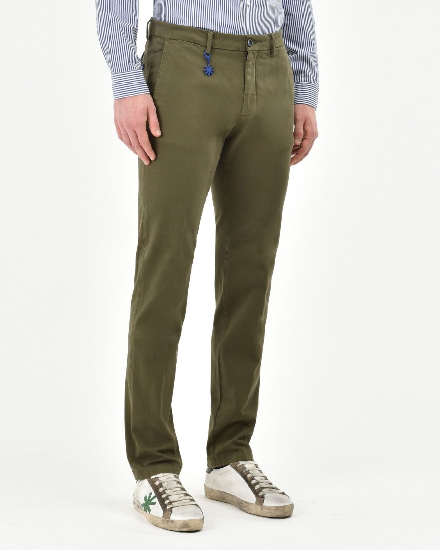 Uomo Manuel Ritz Pantaloni | Pantalone Skinny Tinto Capo In Cotone Stretch Verde