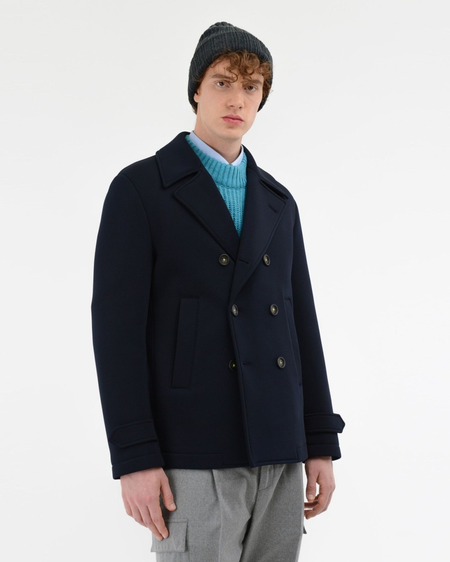 Uomo Manuel Ritz Cappotti E Giacconi | Peacoat Slim In Jersey Tecnico Blu