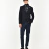 Uomo Manuel Ritz Pantaloni | Pantalone Con Pinces Slim Tinto Capo In Cotone Stretch Blu