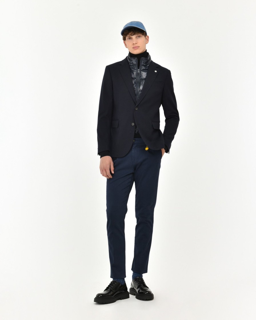 Uomo Manuel Ritz Pantaloni | Pantalone Con Pinces Slim Tinto Capo In Cotone Stretch Blu