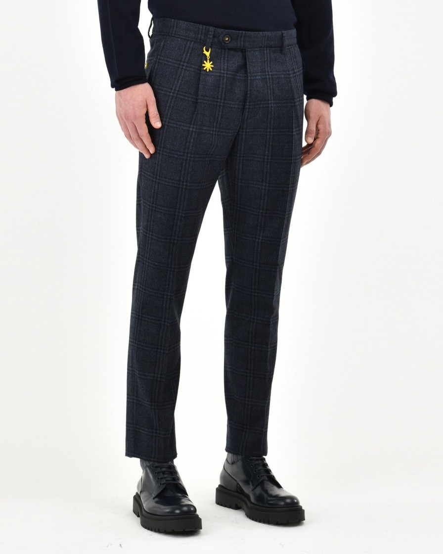 Uomo Manuel Ritz Pantaloni | Pantalone Pinces Slim Overcheck Misto Lana Blu