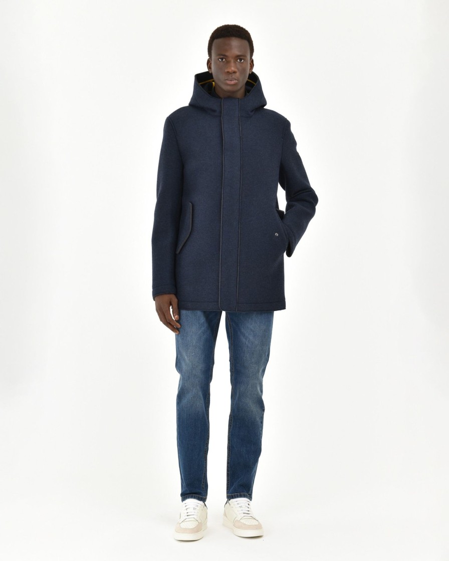 Uomo Manuel Ritz Cappotti E Giacconi | Parka Slim Jersey Misto Lana Blu