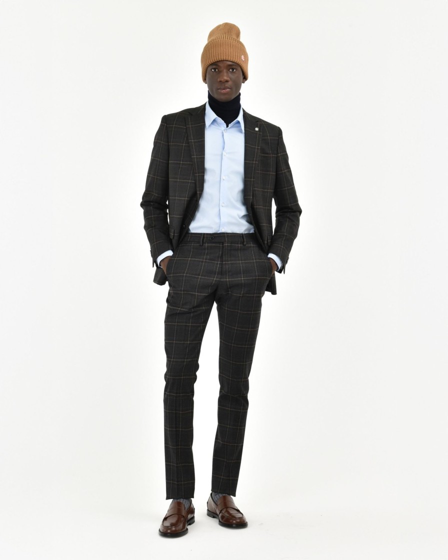 Uomo Manuel Ritz Abiti | Abito Slim Check In Lana Stretch Nero