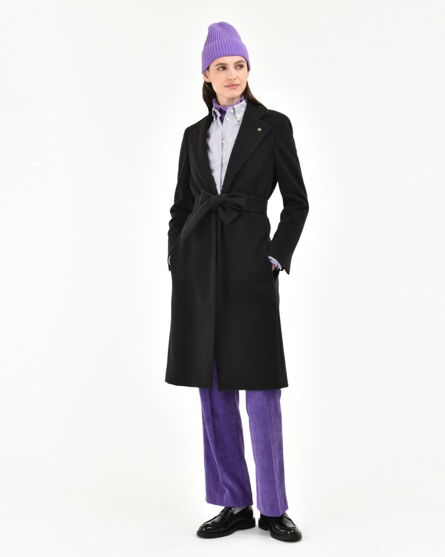 Donna Manuel Ritz Cappotti E Giacconi | Cappotto In Panno Diagonale Nero