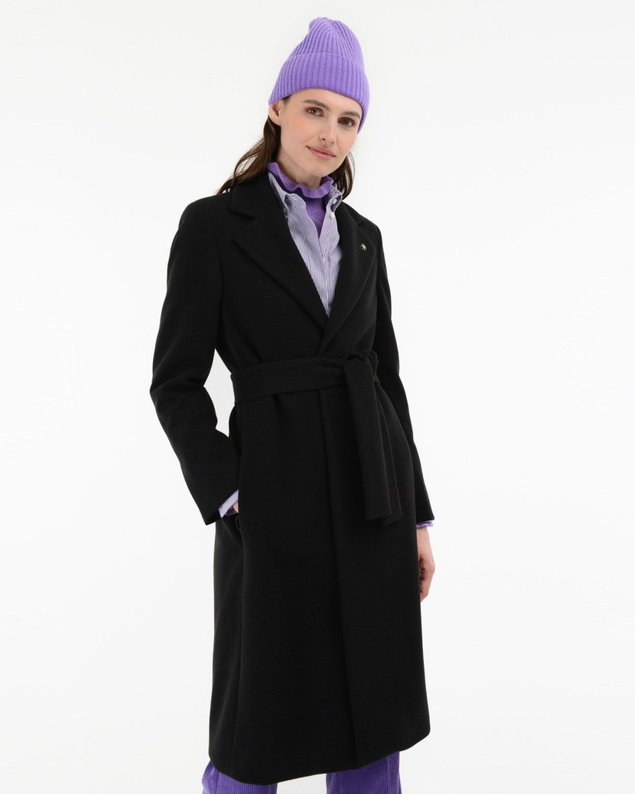 Donna Manuel Ritz Cappotti E Giacconi | Cappotto In Panno Diagonale Nero