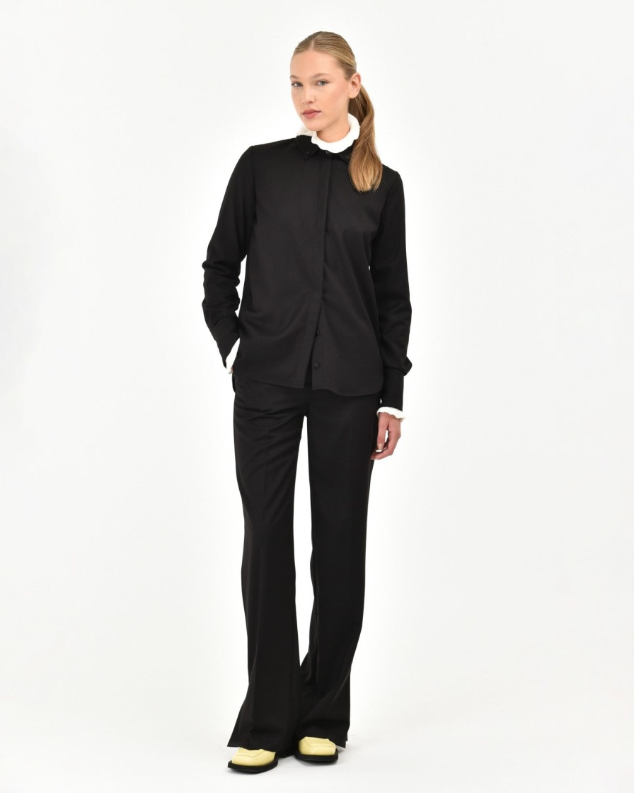 Donna Manuel Ritz Camicie | Camicia Regular Misto Viscosa Stretch Nero