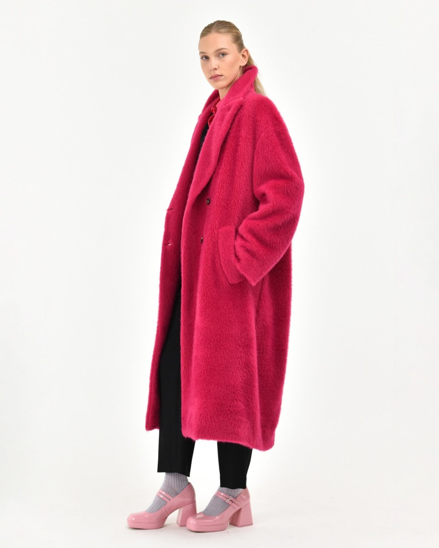 Donna Manuel Ritz Cappotti E Giacconi | Cappotto Doppiopetto Panno Effetto Peluche Rosso