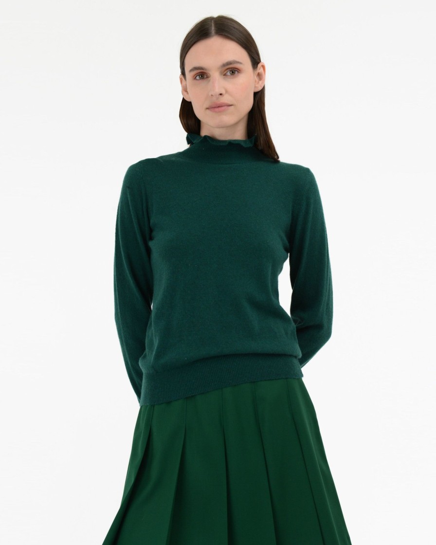 Donna Manuel Ritz T-Shirt E Maglie | Dolcevita Rouches Misto Lana Cashmere Verde