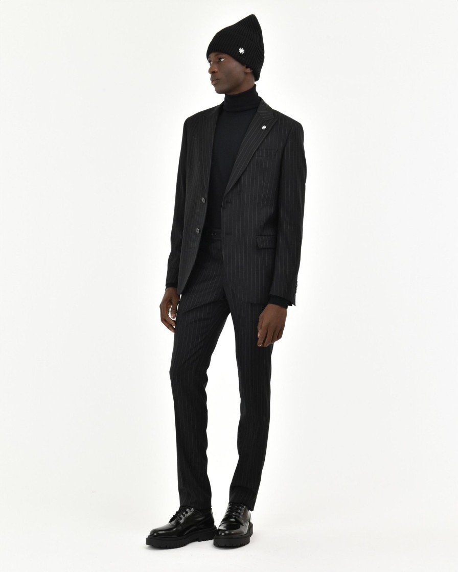 Uomo Manuel Ritz Abiti | Abito Slim Regimental In Lana Stretch Nero