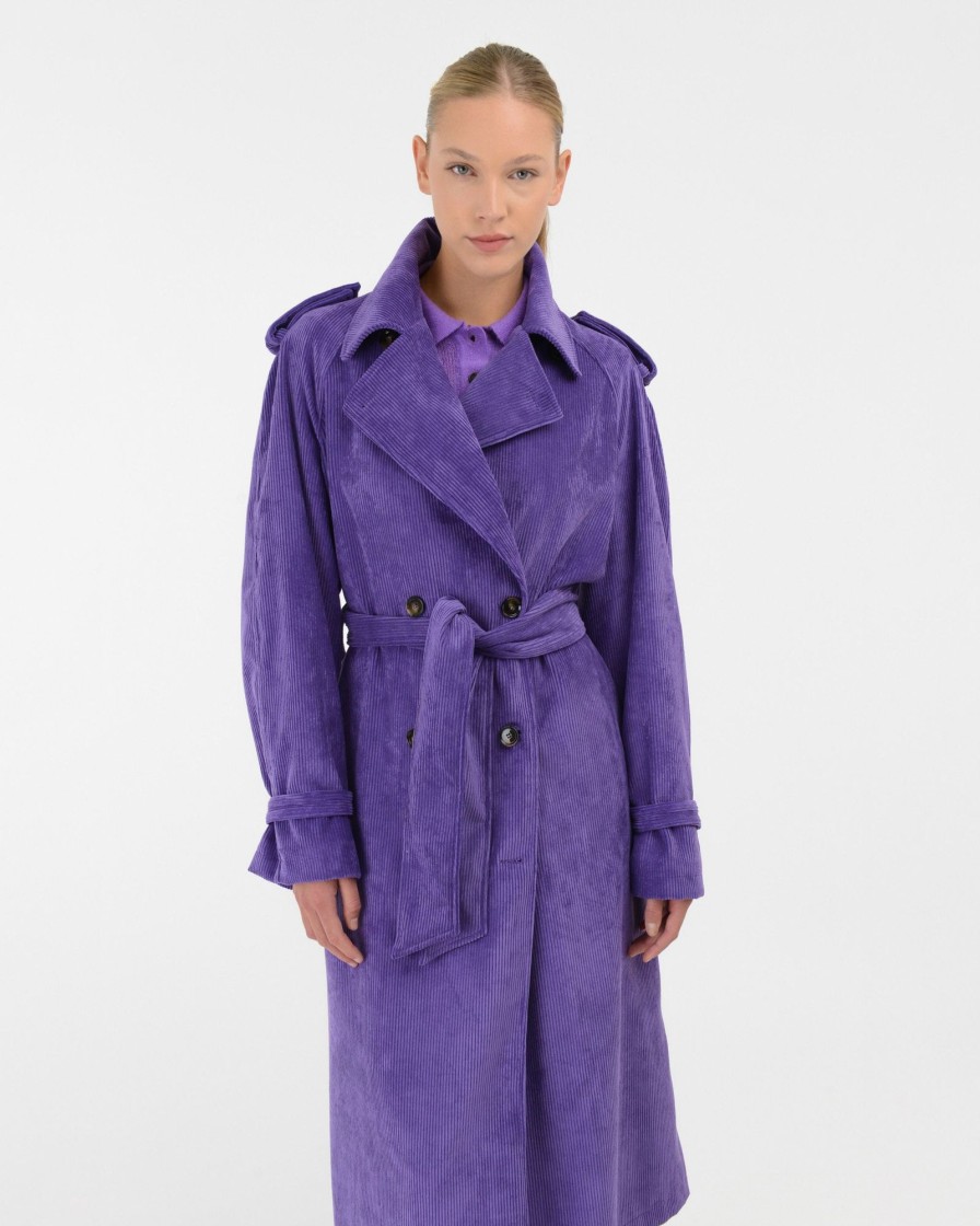 Donna Manuel Ritz Cappotti E Giacconi | Trench In Velluto Stretch Viola