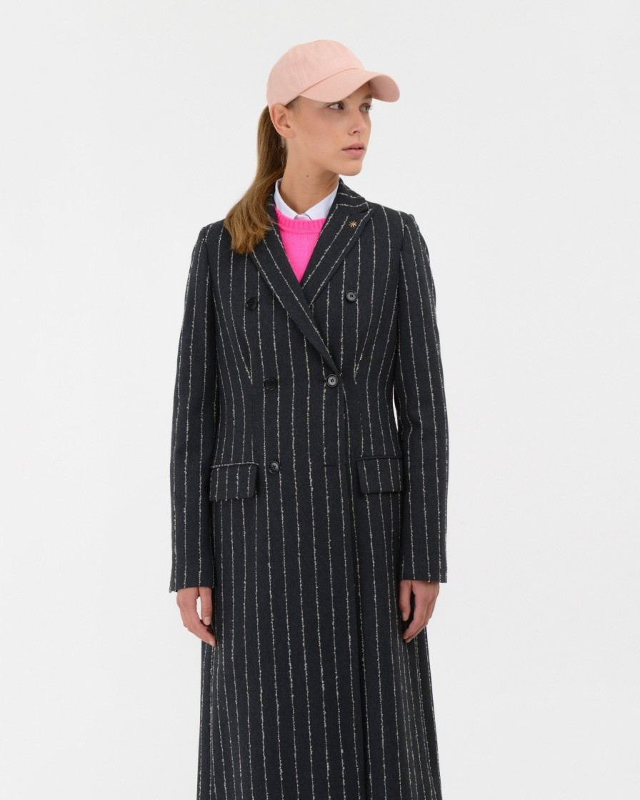 Donna Manuel Ritz Cappotti E Giacconi | Cappotto Doppiopetto Regimental Lana Cotone Grigio