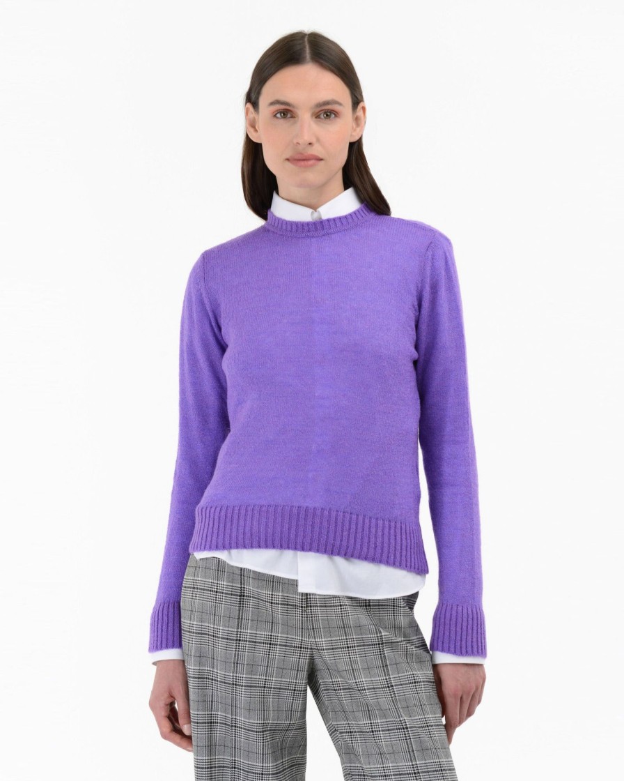 Donna Manuel Ritz T-Shirt E Maglie | Maglia Girocollo Misto Lana Mohair Viola