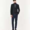 Uomo Manuel Ritz Giacche | Giacca Slim Pettorina Staccabile Flanella Stretch Blu