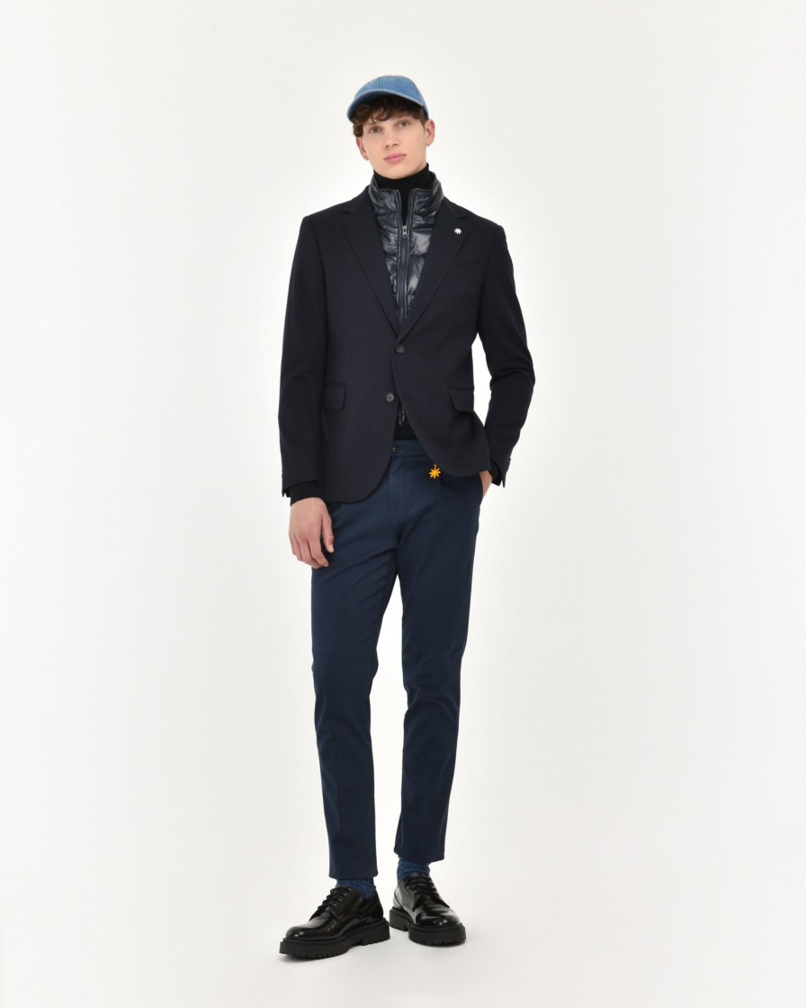 Uomo Manuel Ritz Giacche | Giacca Slim Pettorina Staccabile Flanella Stretch Blu