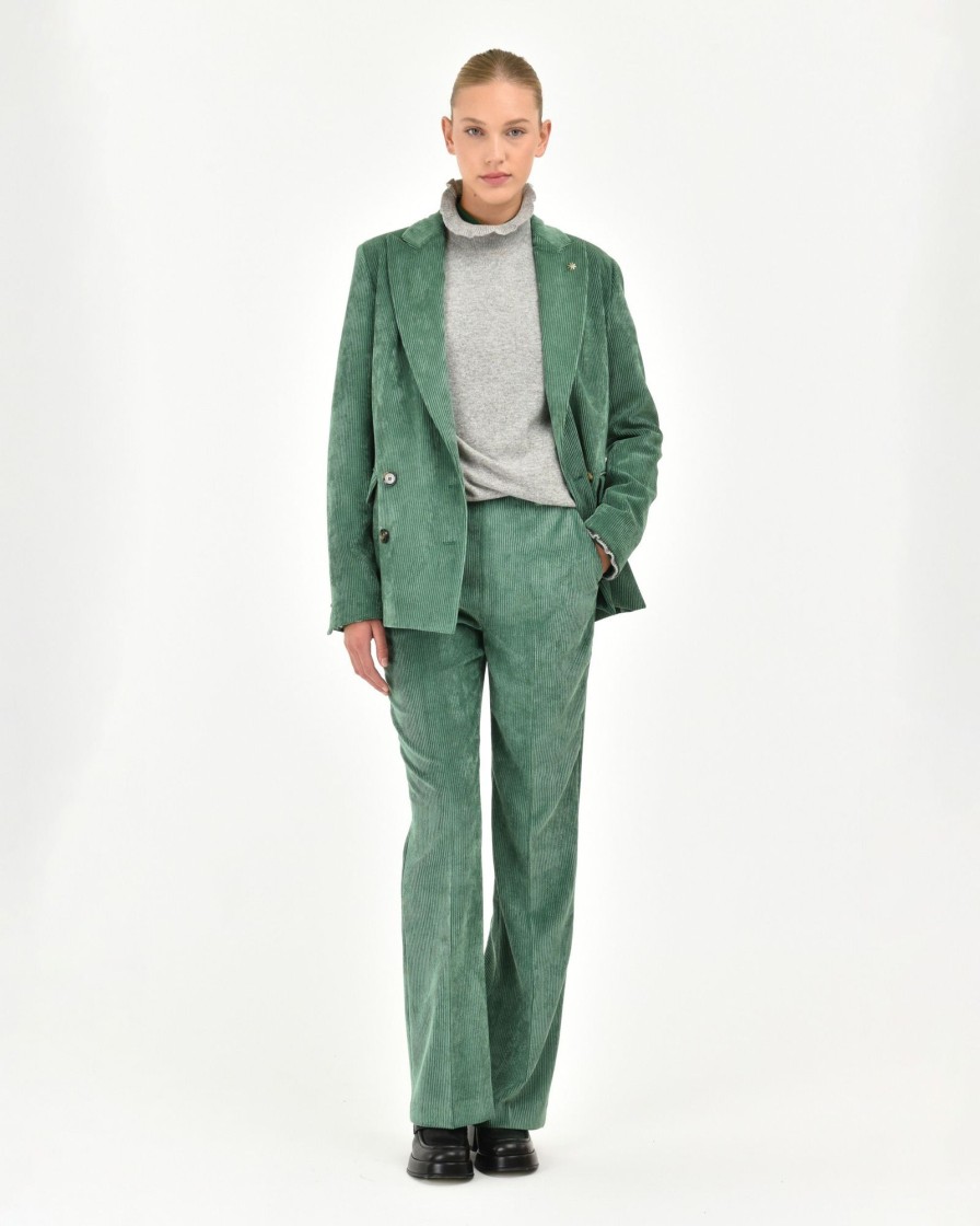 Donna Manuel Ritz Pantaloni | Pantalone Dritto Velluto Poli Stretch Verde