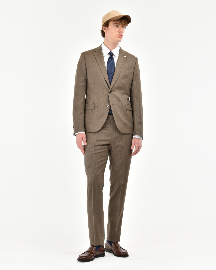 Uomo Manuel Ritz Abiti | Abito Slim Regimental In Lana Stretch Marrone