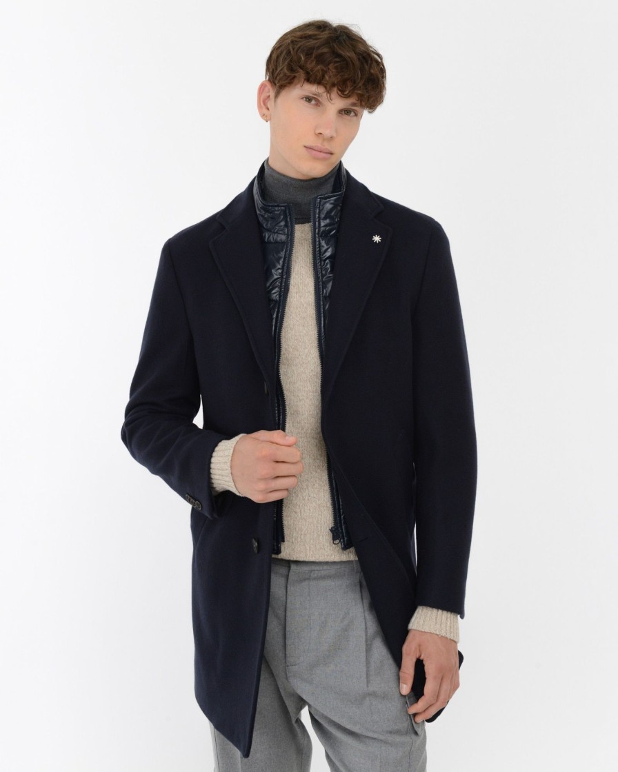 Uomo Manuel Ritz Cappotti E Giacconi | Cappotto Slim Panno Misto Lana Blu