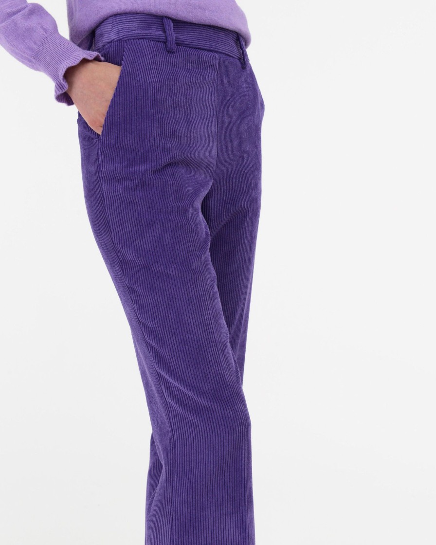 Donna Manuel Ritz Pantaloni | Pantalone Dritto Velluto Poli Stretch Viola