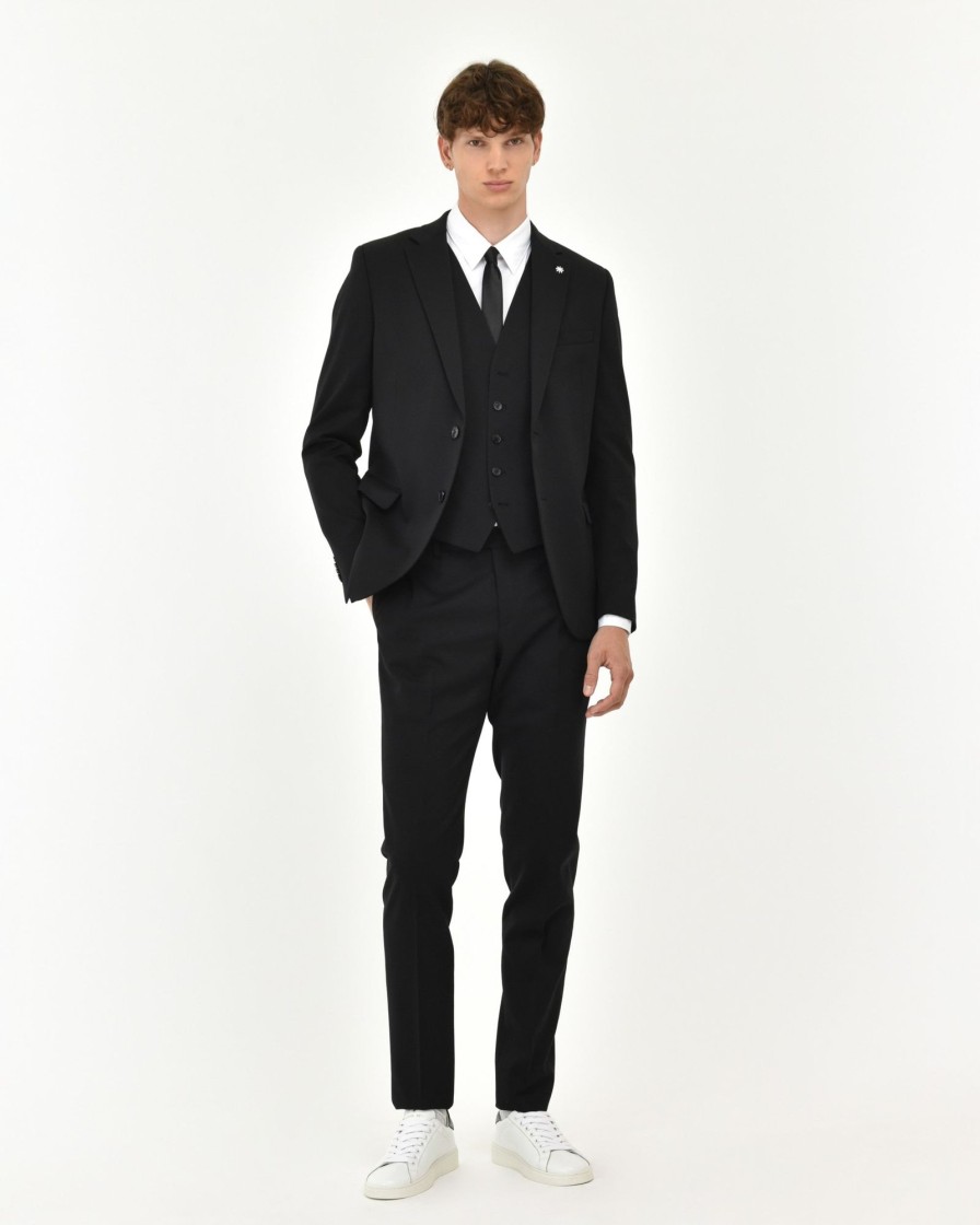 Uomo Manuel Ritz Abiti | Abito Con Gilet Lana Stretch Nero