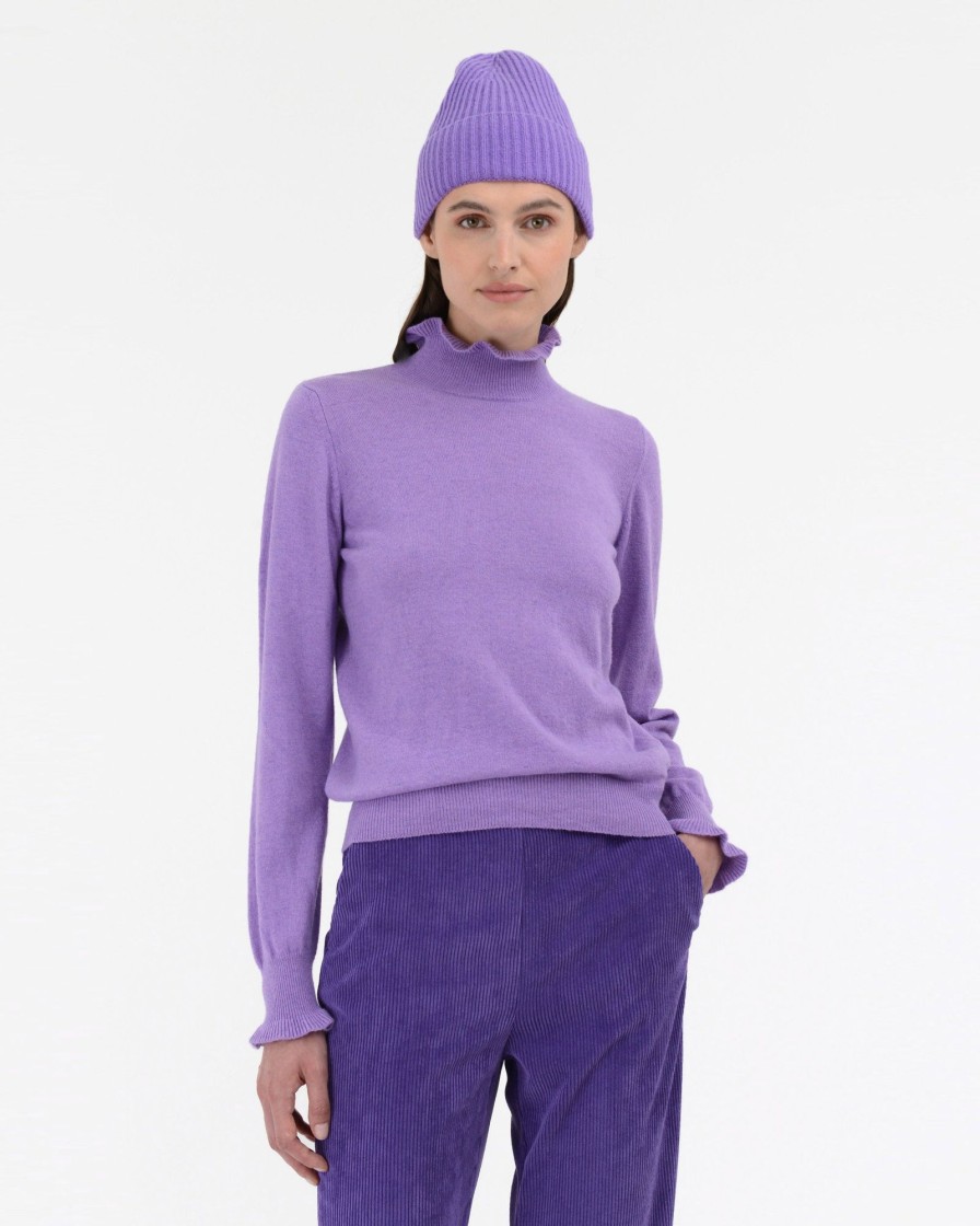 Donna Manuel Ritz T-Shirt E Maglie | Dolcevita Rouches Misto Lana Cashmere Viola