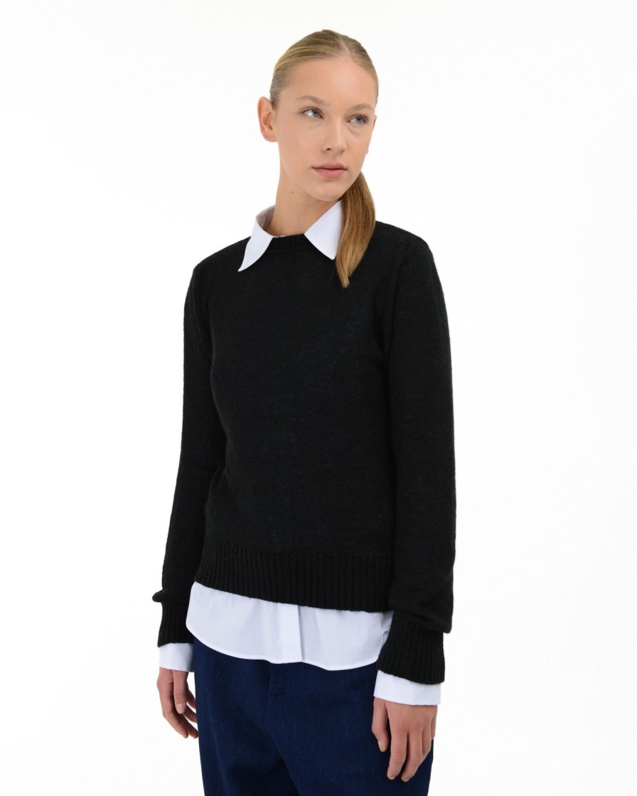 Donna Manuel Ritz T-Shirt E Maglie | Maglia Girocollo Misto Lana Mohair Nero