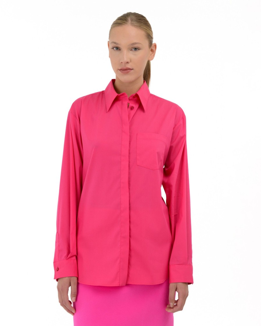 Donna Manuel Ritz Camicie | Camicia Con Cinta Twill Misto Cotone Stretch Rosso