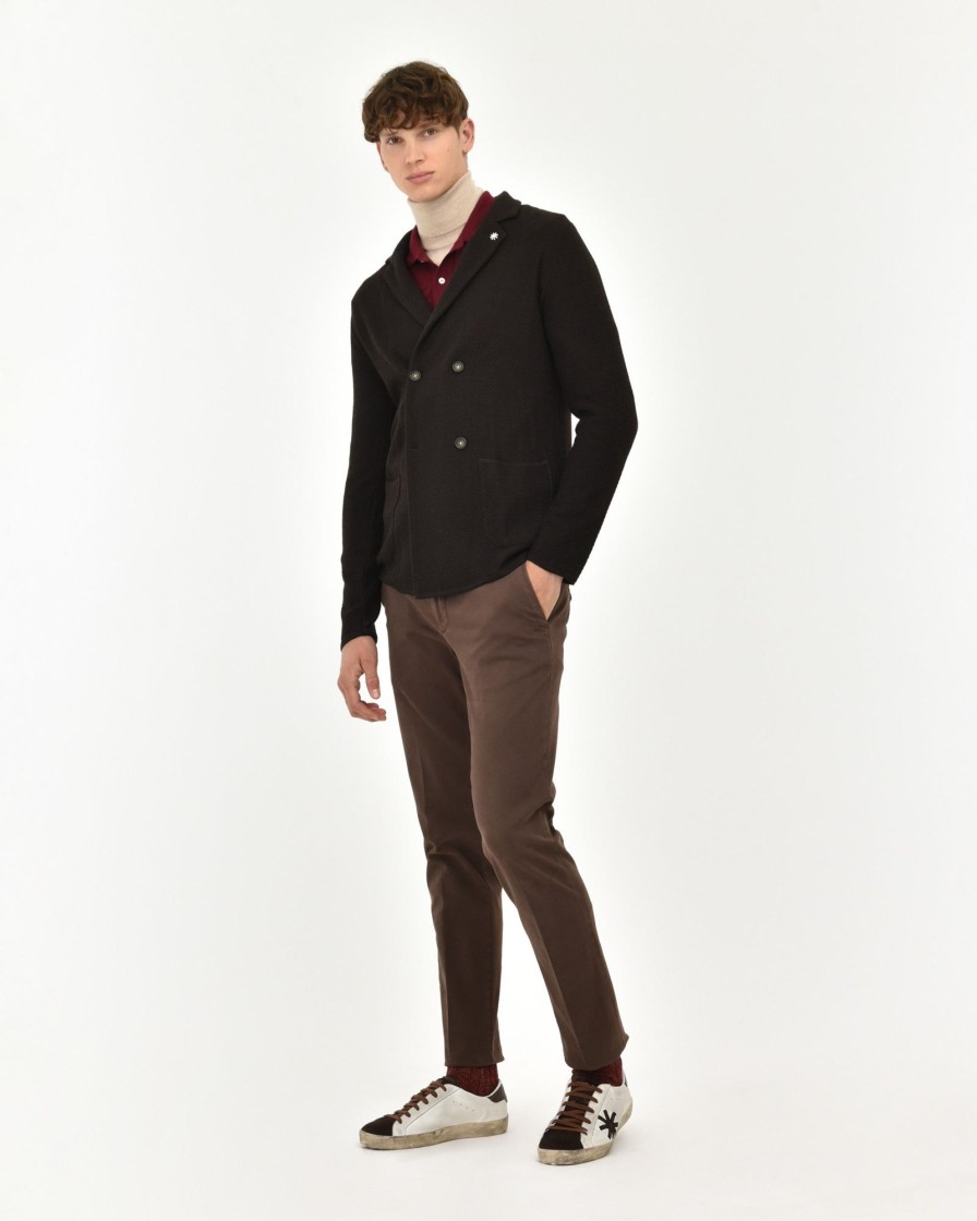 Uomo Manuel Ritz Pantaloni | Pantalone Slim Tinto Capo In Cotone Stretch Marrone