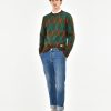 Uomo Manuel Ritz T-Shirt E Maglie | Maglia Girocollo Intarsio Rombo Misto Lana Alpaca Verde