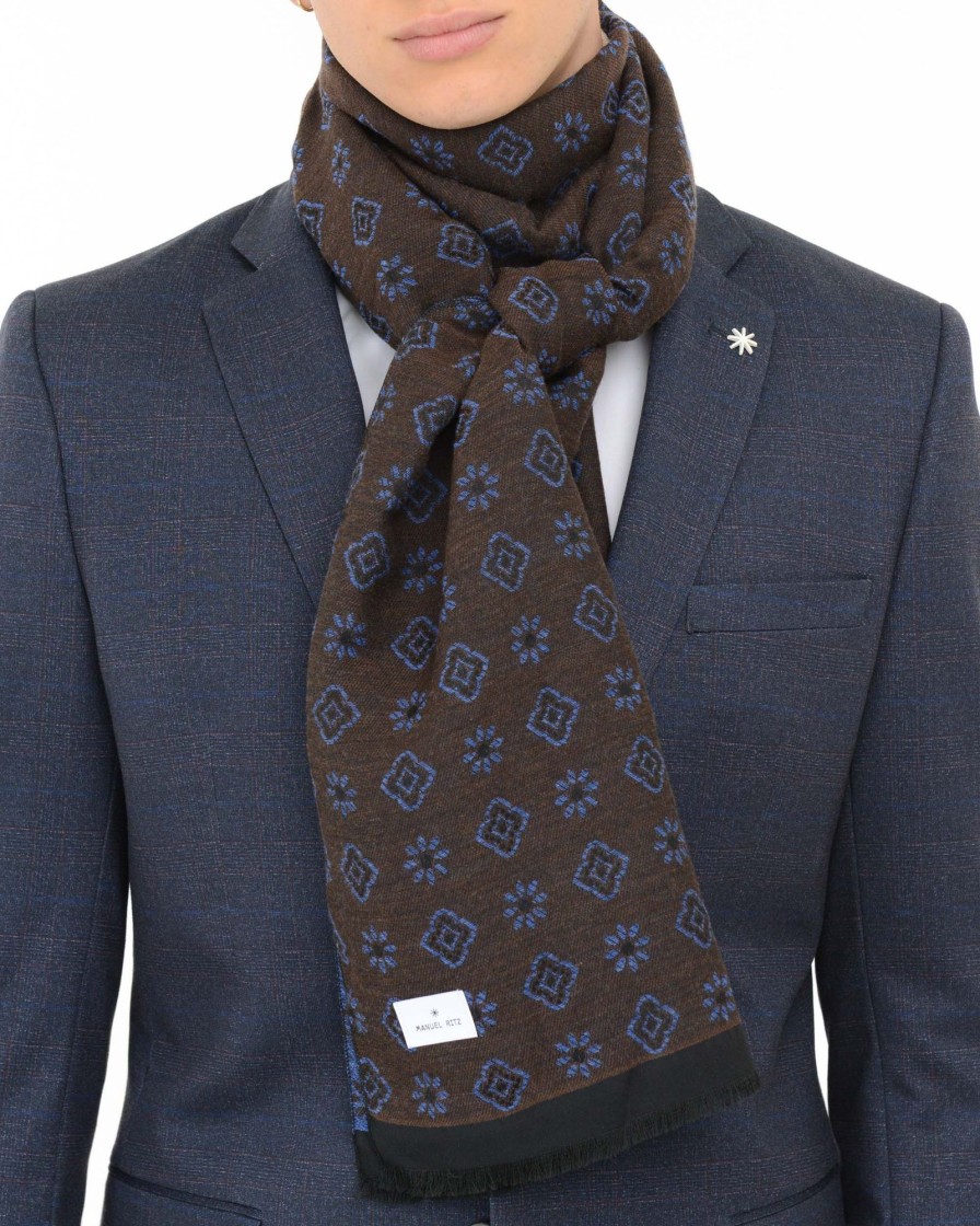 Uomo Manuel Ritz | Sciarpa Jacquard Misto Lana Marrone