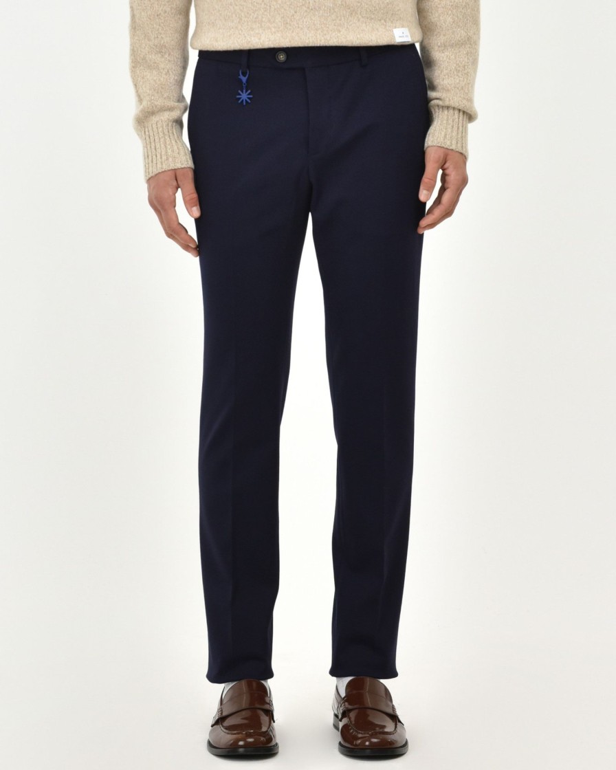 Uomo Manuel Ritz Pantaloni | Chinos Slim Punto Milano Stretch Blu