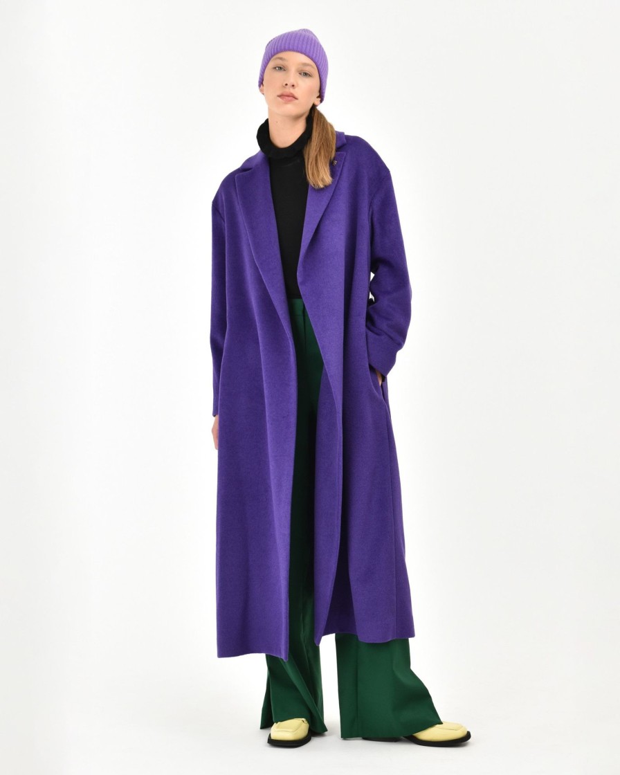 Donna Manuel Ritz Cappotti E Giacconi | Cappotto Vestaglia Panno Misto Lana Viola