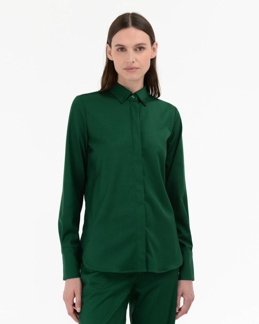 Donna Manuel Ritz Camicie | Camicia Regular Misto Viscosa Stretch Verde